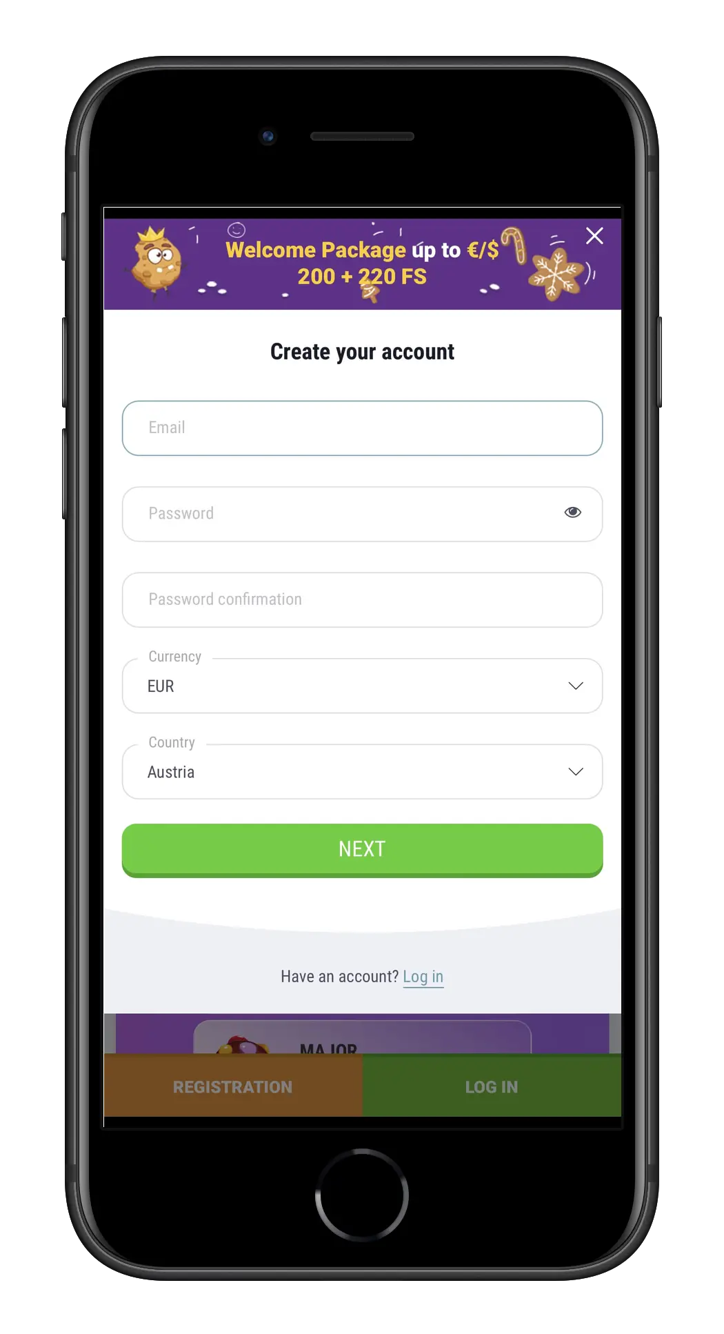 Account aanmaken bij Cookie Casino